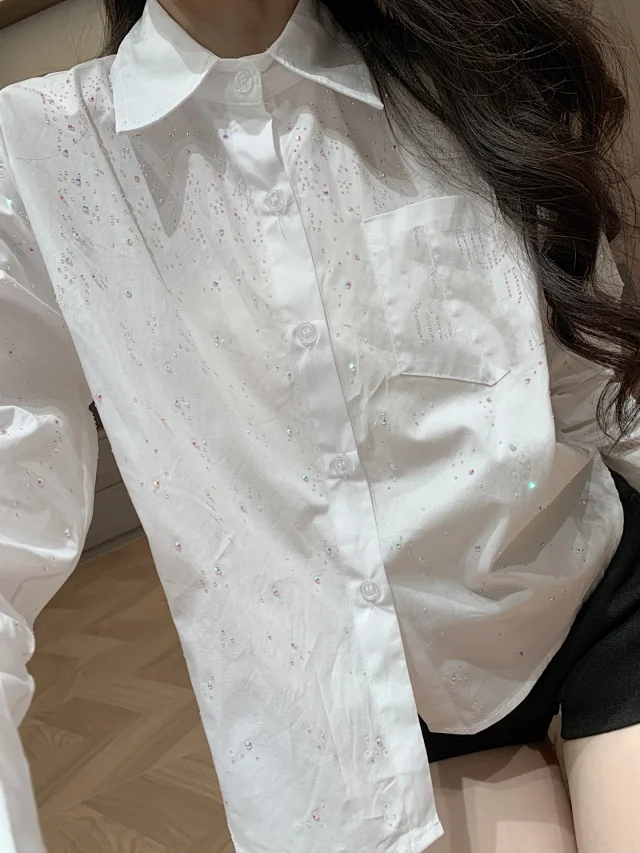 Unbranded Shirts Rhinestone-embellished button-up shirt with chest pocket product detail image 3