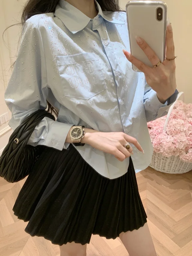 Unbranded Shirts Rhinestone-embellished button-up shirt with chest pocket product detail image 2