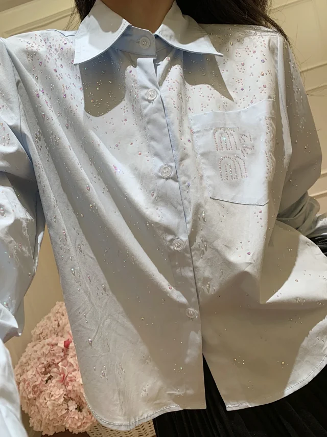 Unbranded Shirts Rhinestone-embellished button-up shirt with chest pocket product detail image 1