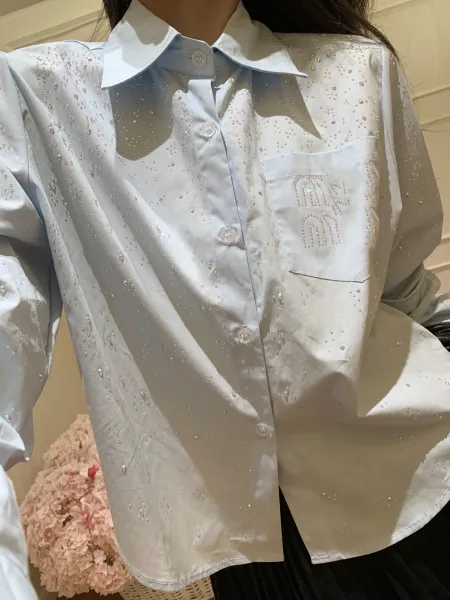 Design Embellished Sheer White Shirt Tops Shirt - 2