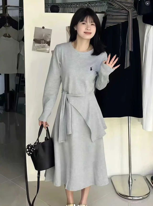 Polo Ralph Lauren Dresses Long-Sleeve Midi Dress with Waist Tie product detail image 1