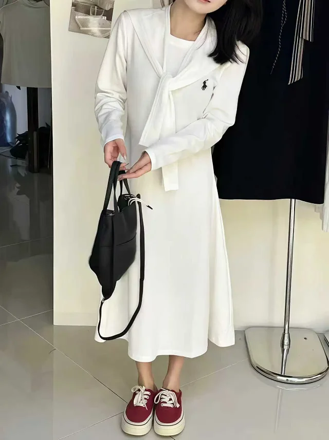 Polo Ralph Lauren Dresses Long-Sleeve Midi Dress with Waist Tie product detail image 5