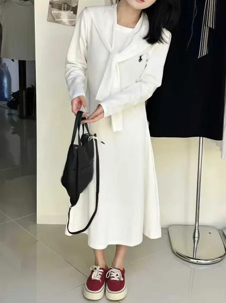 Polo Ralph Lauren Wrap Detail Long Sleeve Dress Gray - 5