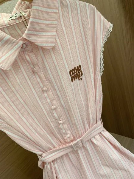 Miu Miu Striped Cotton Shirt Dress in Light Blue and White - 6