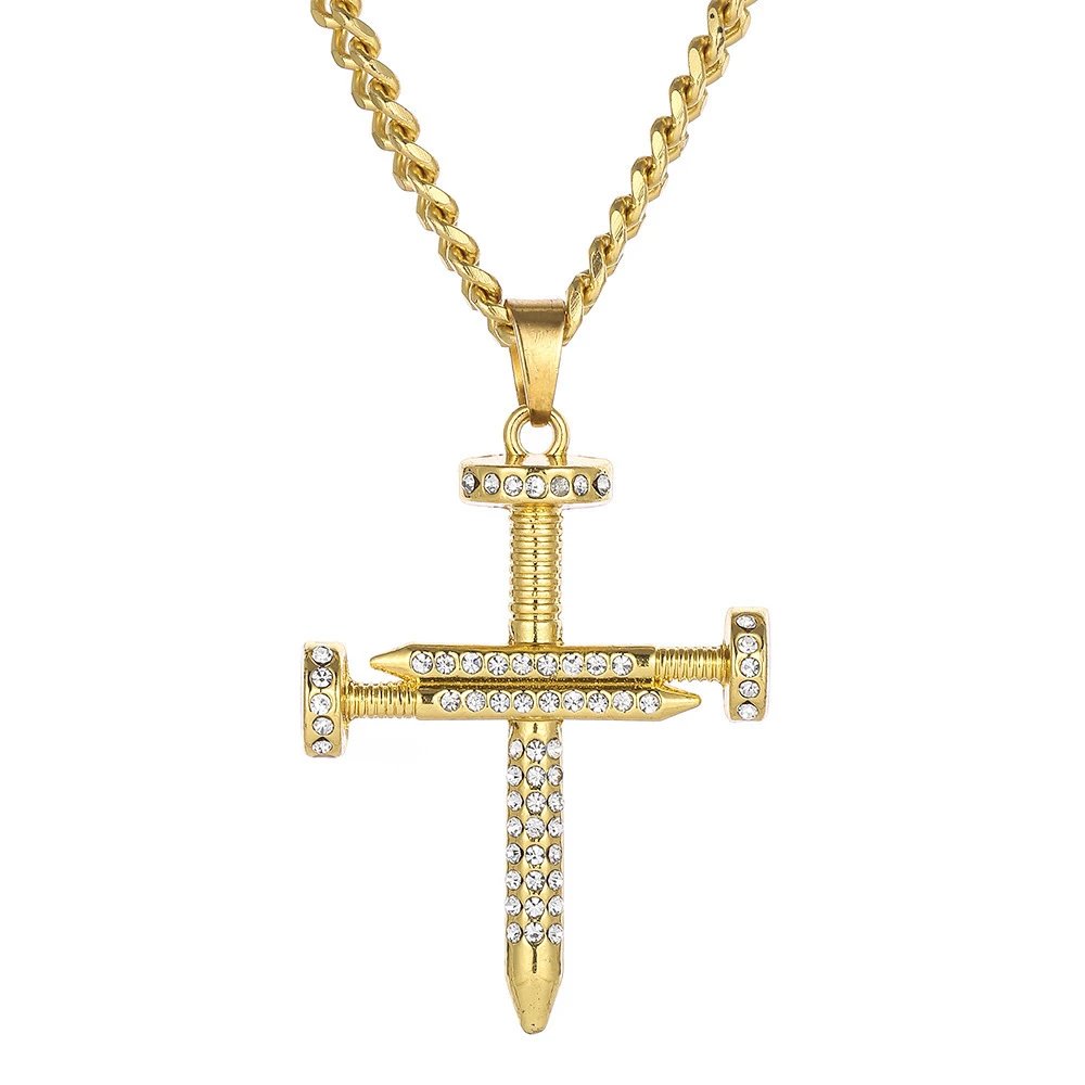 Hip Hop Diamond Nail Pendant Necklace