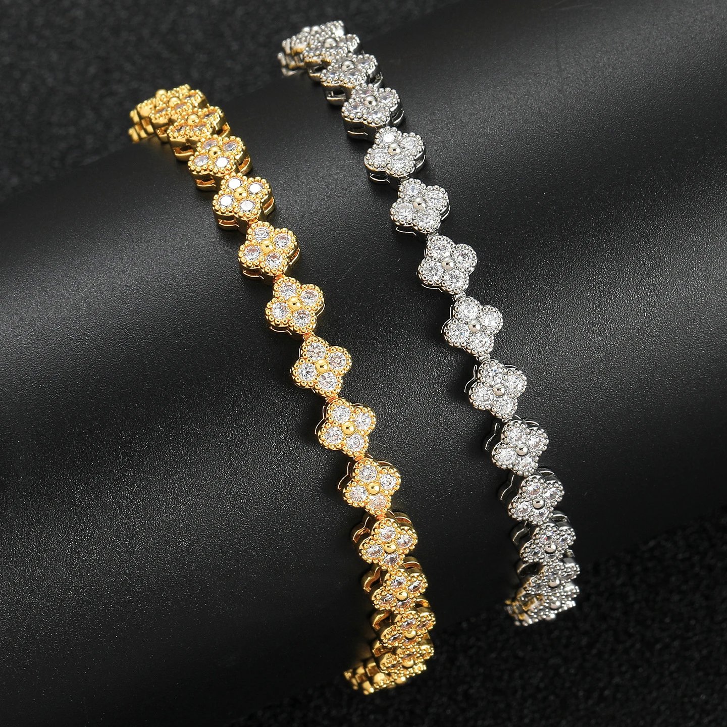 New 6mm Clover Tennis Bracelet White Zircon Fa