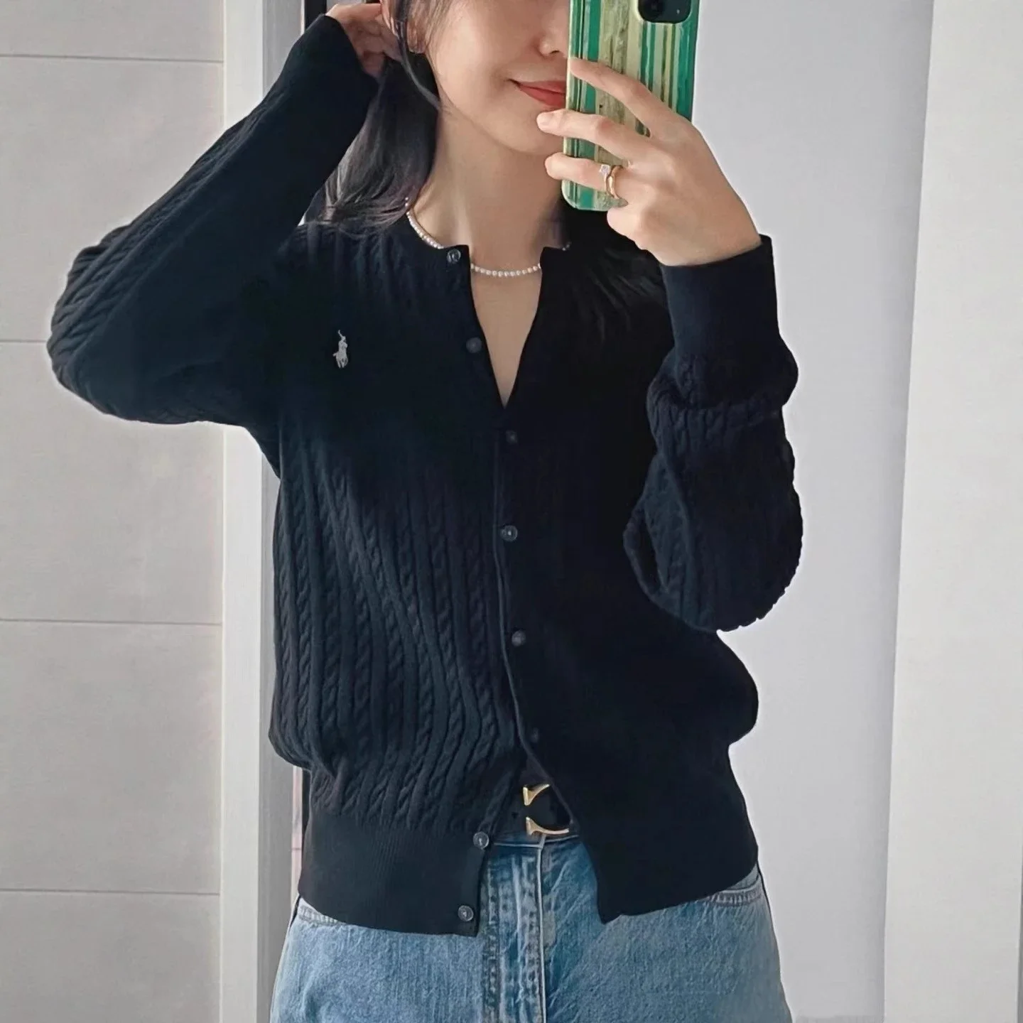 1to1reps Hoodies/Sweaters fashion reps product 现货RL细麻花开衫赵露思同款刺绣复古针织