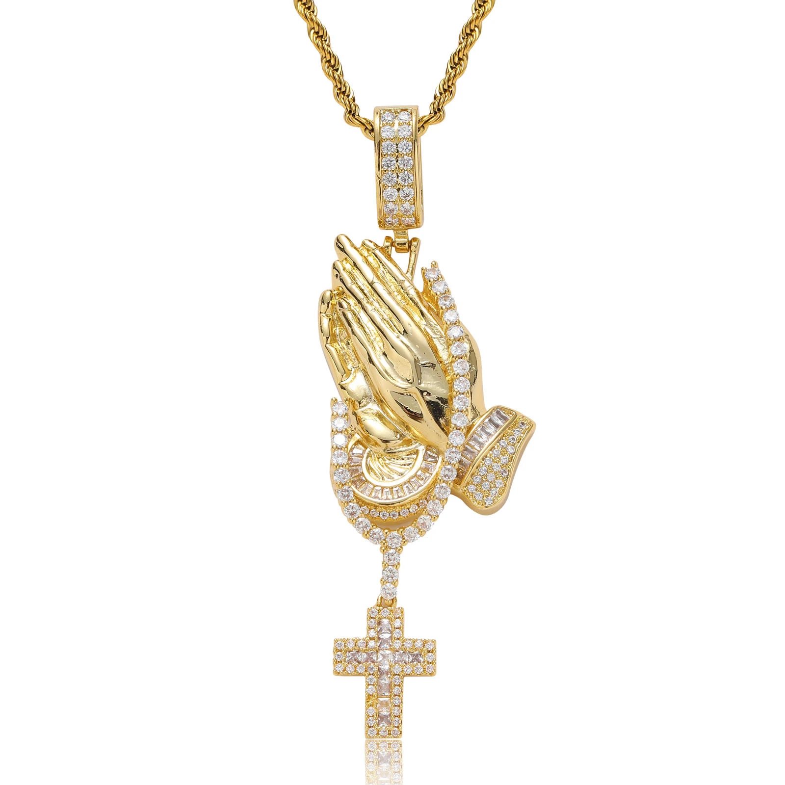 New Trendy Cross Pendant Prayer Hand Vintage F