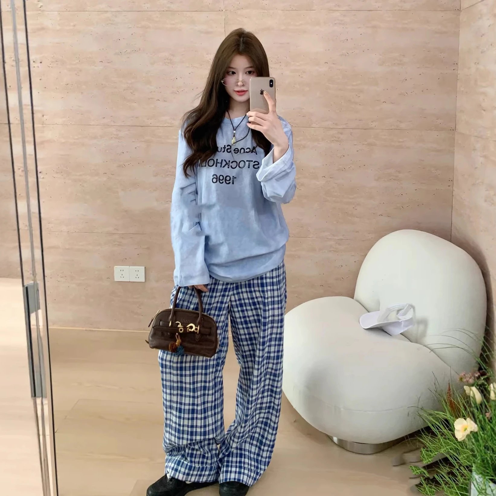 Acne Studios Blue Plaid Wide-L