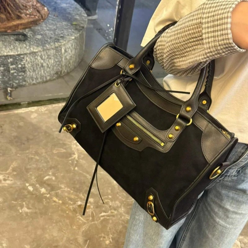 Classic Leather Motorcycle Bag Retro Stud Tote