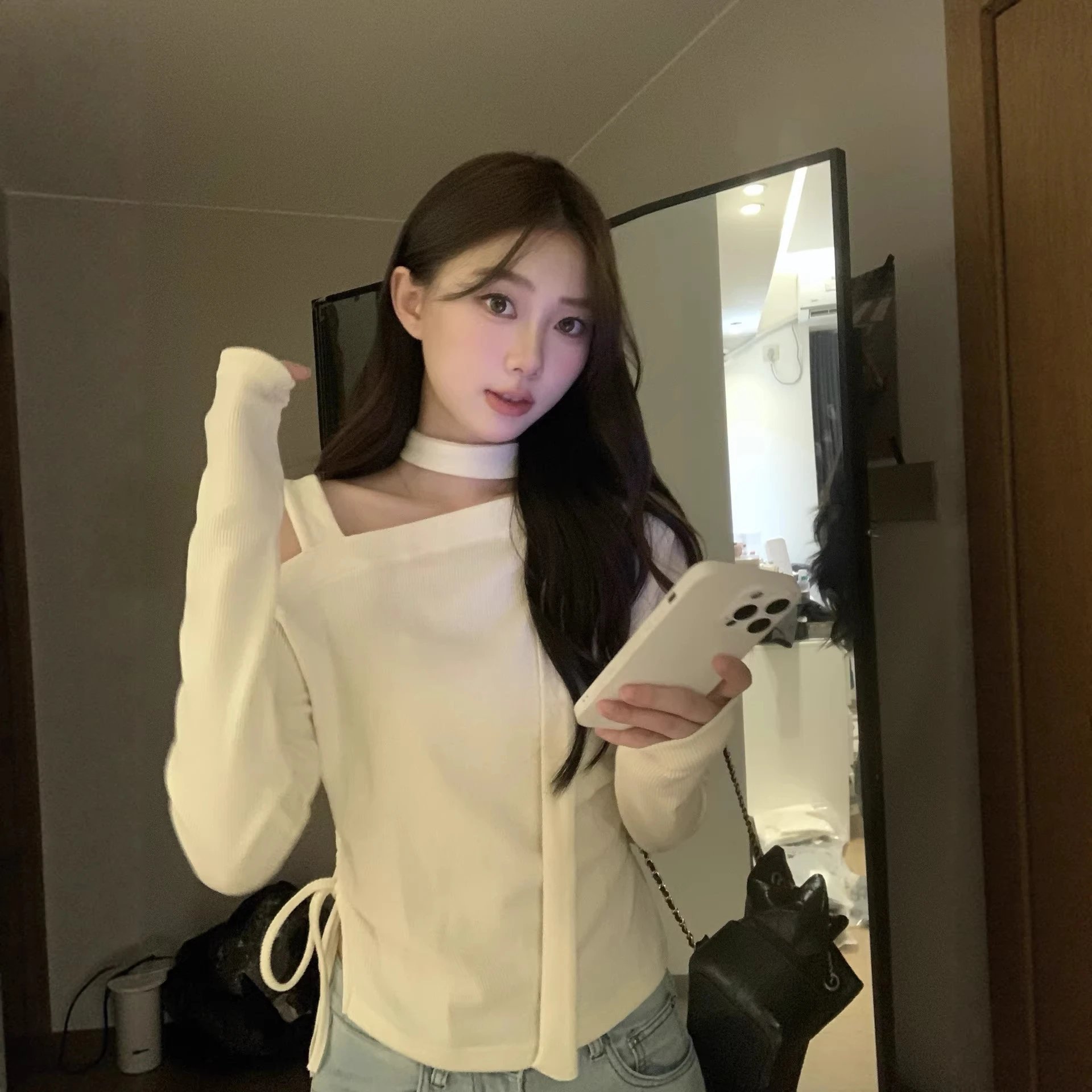 None White Off-Shoulder Knit T