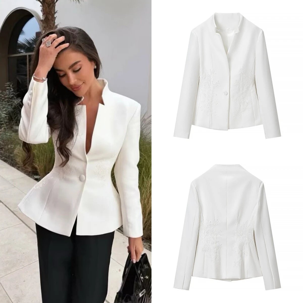 Women Autumn New Chinese Style Collar Lace Emb