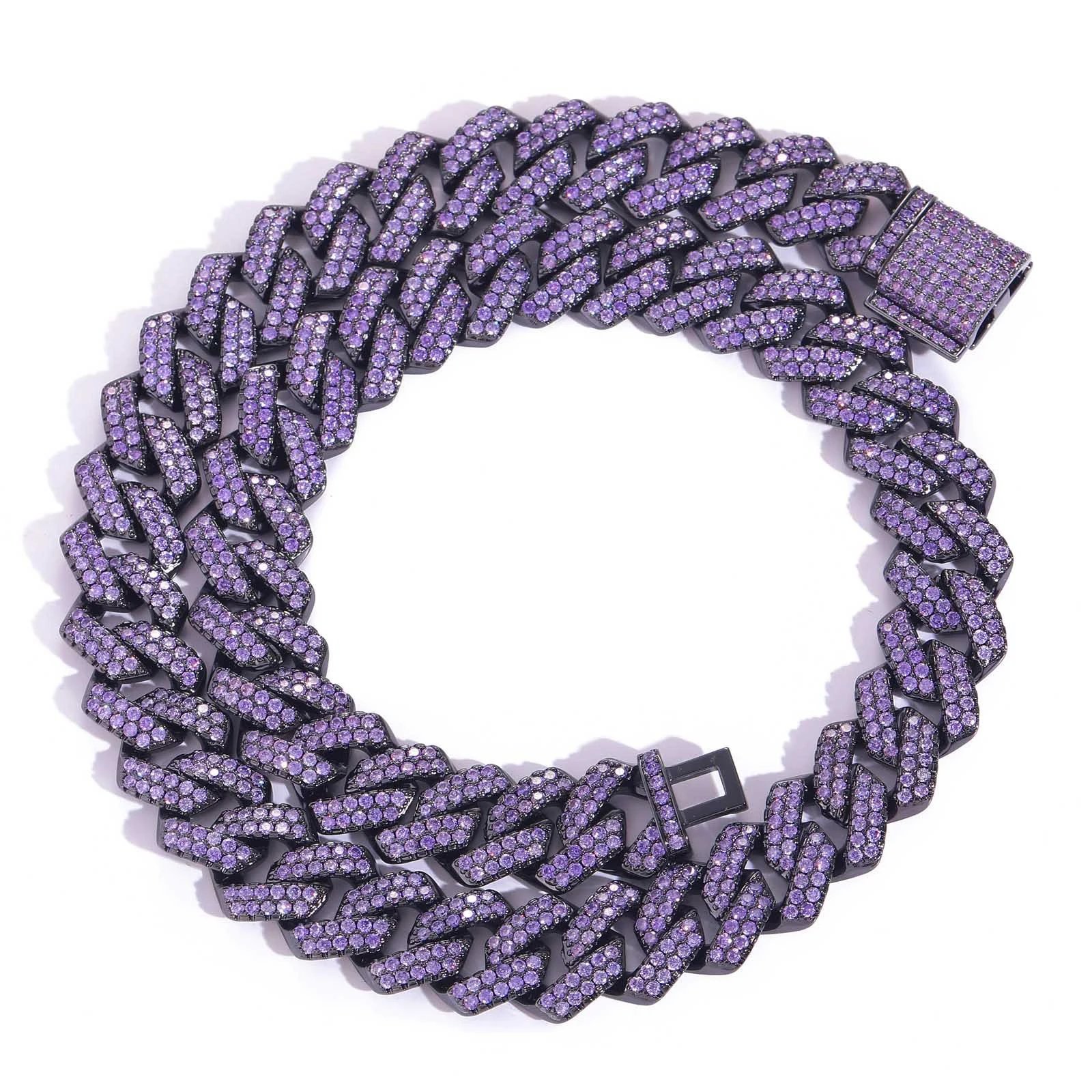 Black Cuban Chain with Purple Zircon Hip Hop N