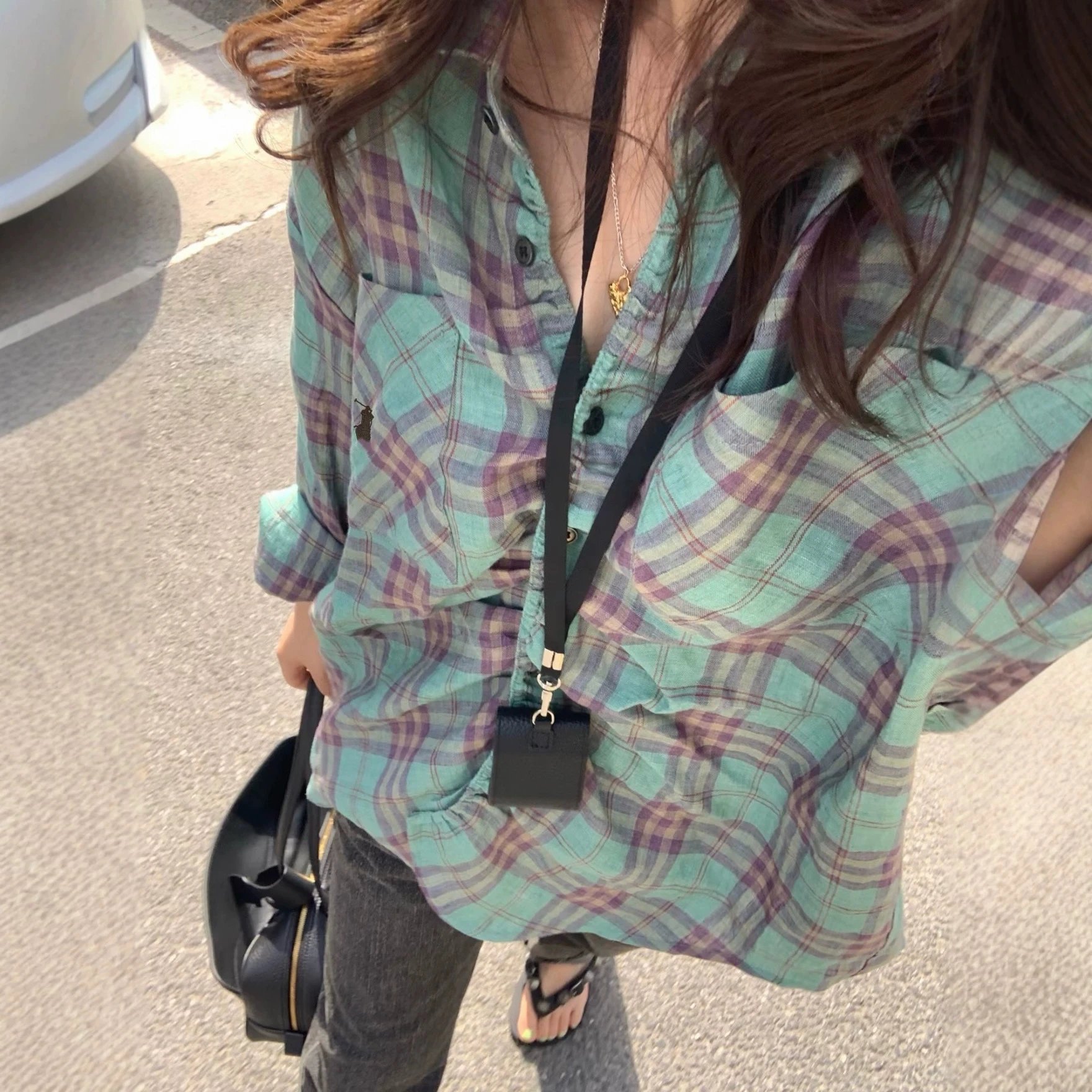 RL Grey Check Pattern Loose Style Shirt
