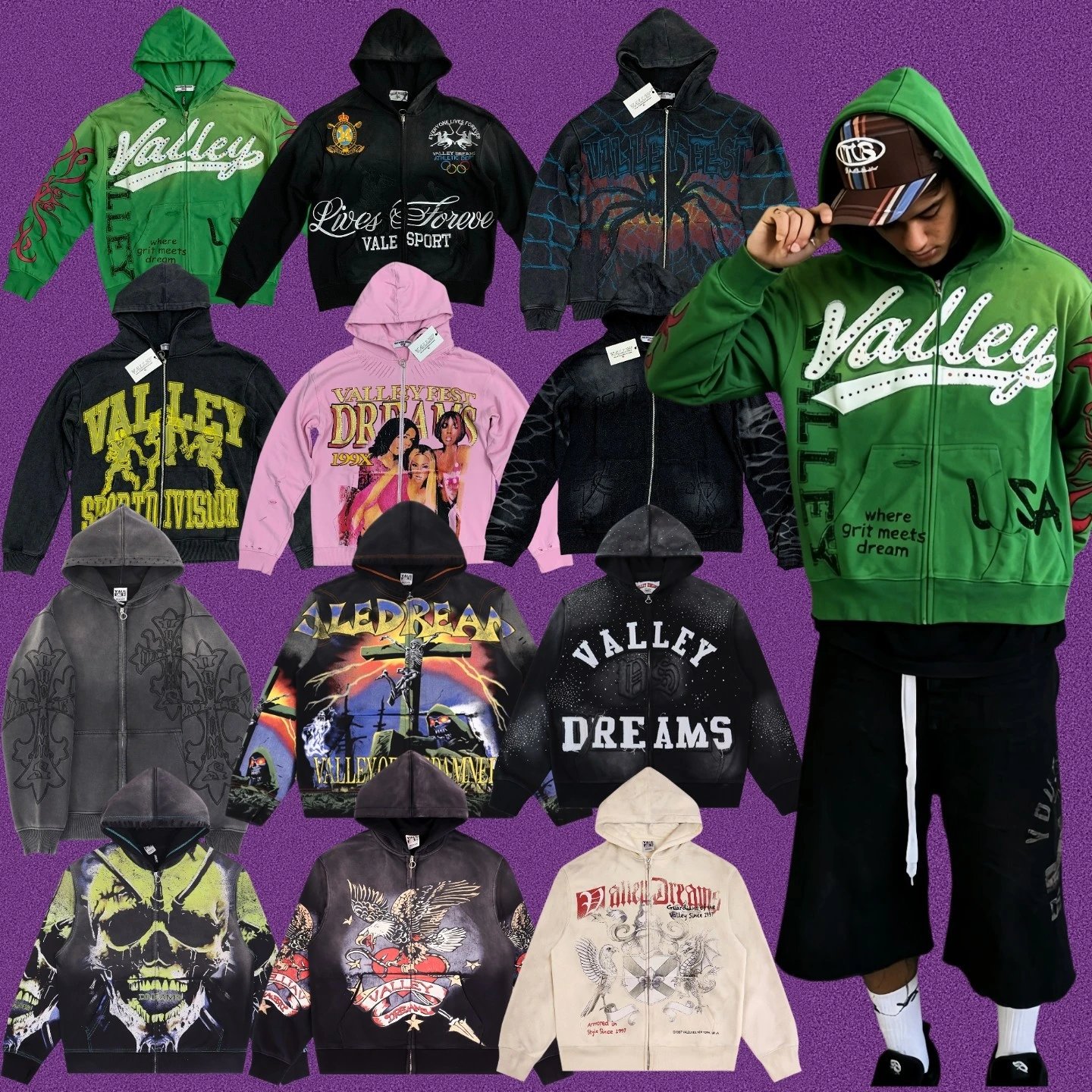 VALLEY Heavy Duty Zip Hoodie Cotton T-Shirt