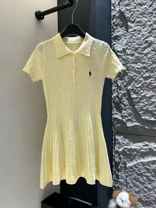 Polo Ralph Lauren Dresses Cable-Knit Short-Sleeve Collar Fit-and-Flare Dress product detail image 2