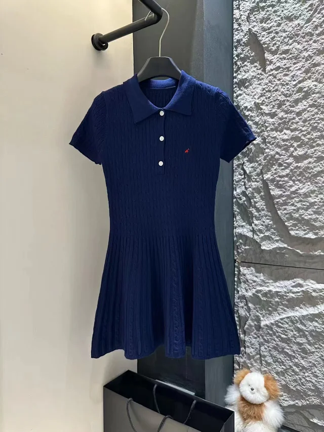 Polo Ralph Lauren Dresses Cable-Knit Short-Sleeve Collar Fit-and-Flare Dress product detail image 10