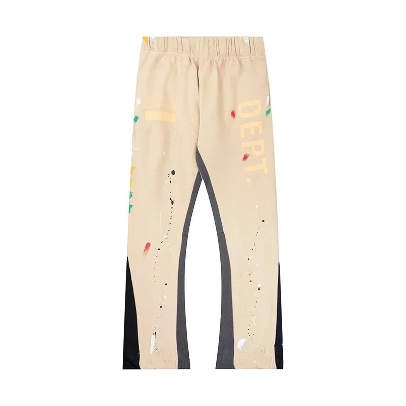 Gallery Dept. — Khaki Hand-Painted Splatter-Paint & Color-Block Flared Sweatpants - rep Gallery Dept
