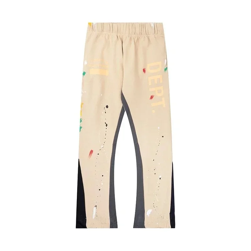 Gallery Dept. — Khaki Hand-Painted Splatter-Paint & Color-Block Flared Sweatpants