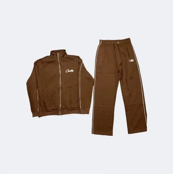 Design Tracksuit Brown with White Piping - 1