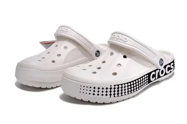 Crocs Classic Clog White with Black Logo Band and Dot Pattern Sandals - 1