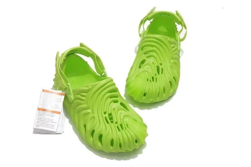 Crocs Classic Clog White with Blue Logo Stripes Sandals - 10