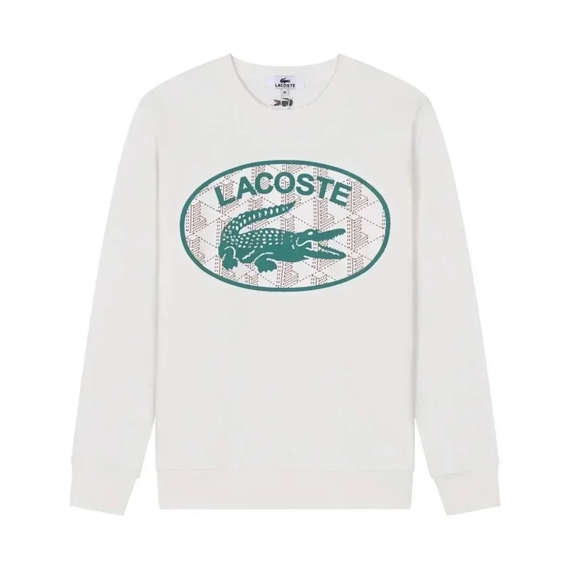 Lacoste Off-White Crewneck Sweatshirt with Large Oval Crocodile Print - rep Off-White