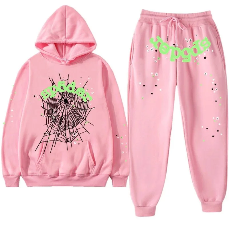 Pink Spiderweb & Star Casual Sweatshirt Set - rep zestawy