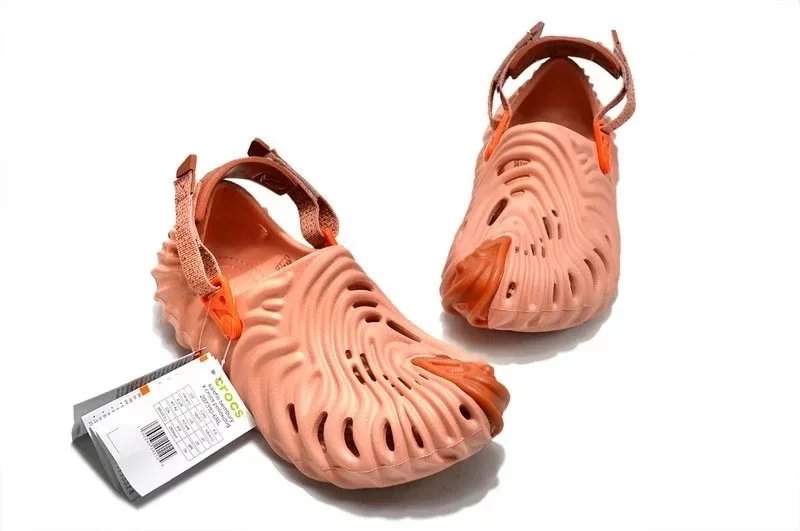 Crocs Classic Clog White with Blue Logo Stripes Sandals - 13
