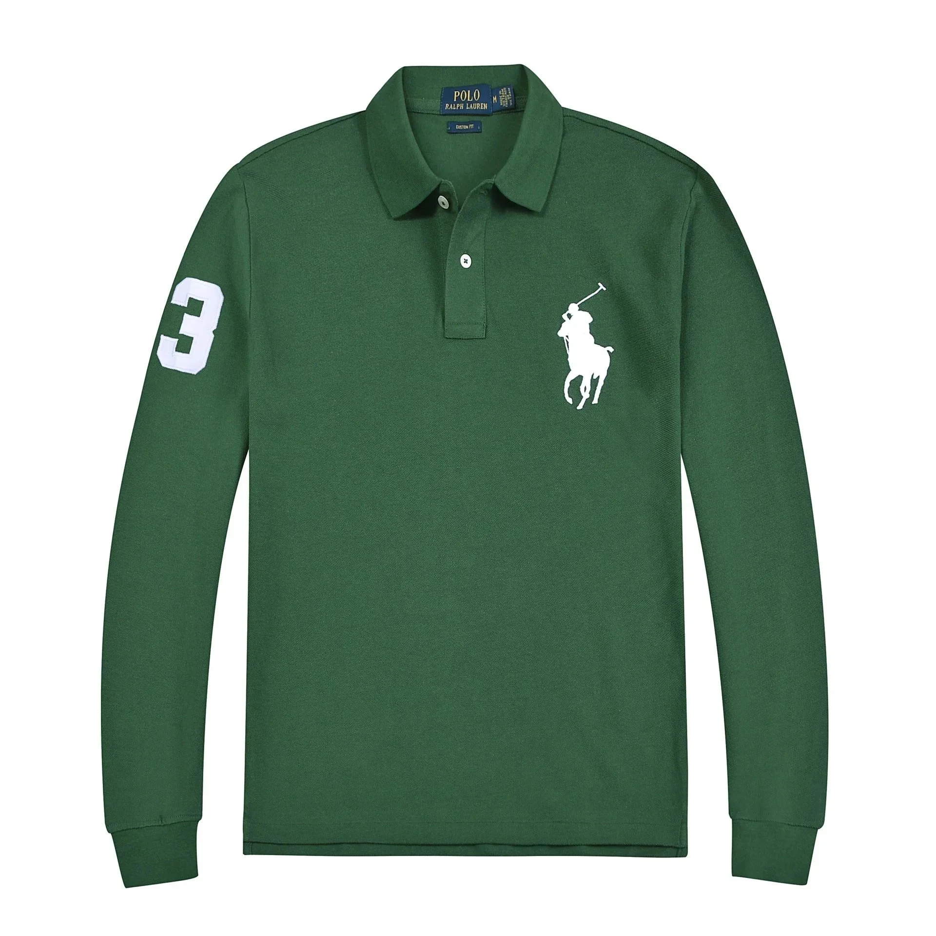 Ralph Lauren Forest Green Long-Sleeve Polo Shirt with Large Logo (Size 3) - rep longsleeve