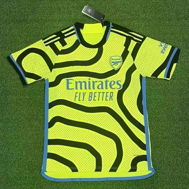 Arsenal FC 2023-24 Third Jersey Neon Yellow Black Wave Pattern Jersey