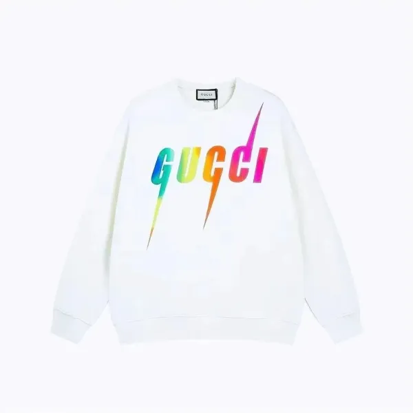 Gucci Rainbow Lightning Logo White Hoodie - 1