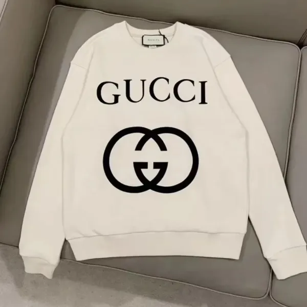 Gucci GG Logo Print White Hoodie - 1