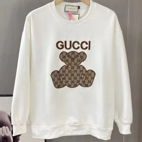 Gucci Bear Logo Print White Hoodie - 1