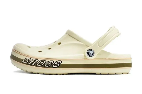 Crocs Classic Clog Beige Olive Striped Sandals - 1