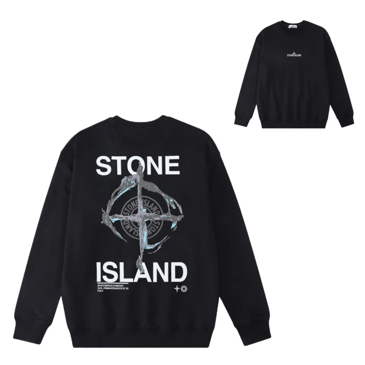 Stone Island Ice Blue "Dissolving Compass" Back Print Crewneck Sweatshirt - rep Stone Island