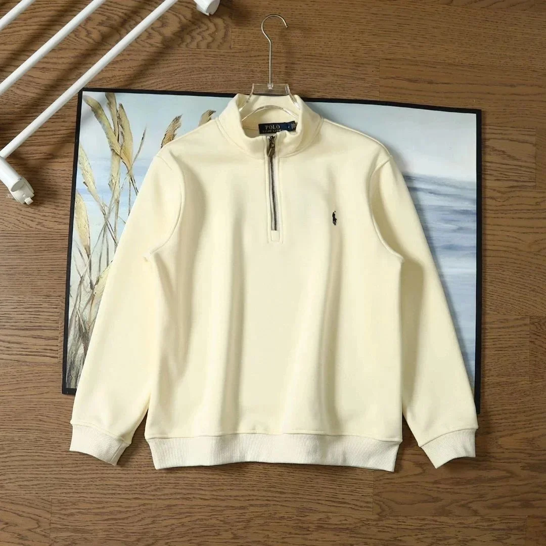 Ralph Lauren Cream Half-Zip Stand-Collar Sweatshirt with Pony Logo - rep longsleeve