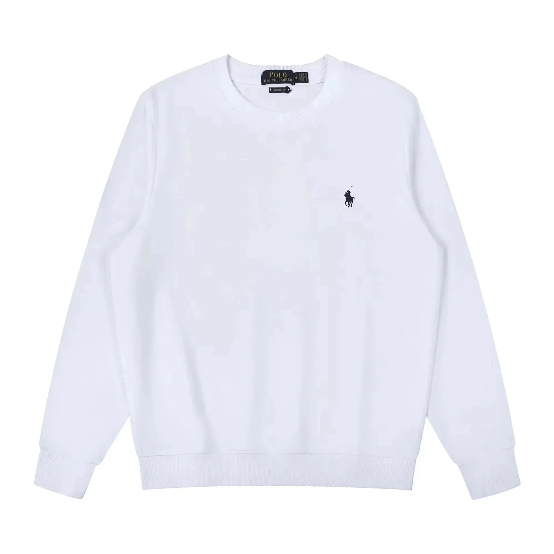 Ralph Lauren Basic Crewneck Sweatshirt — White with Navy Pony Logo - rep longsleeve