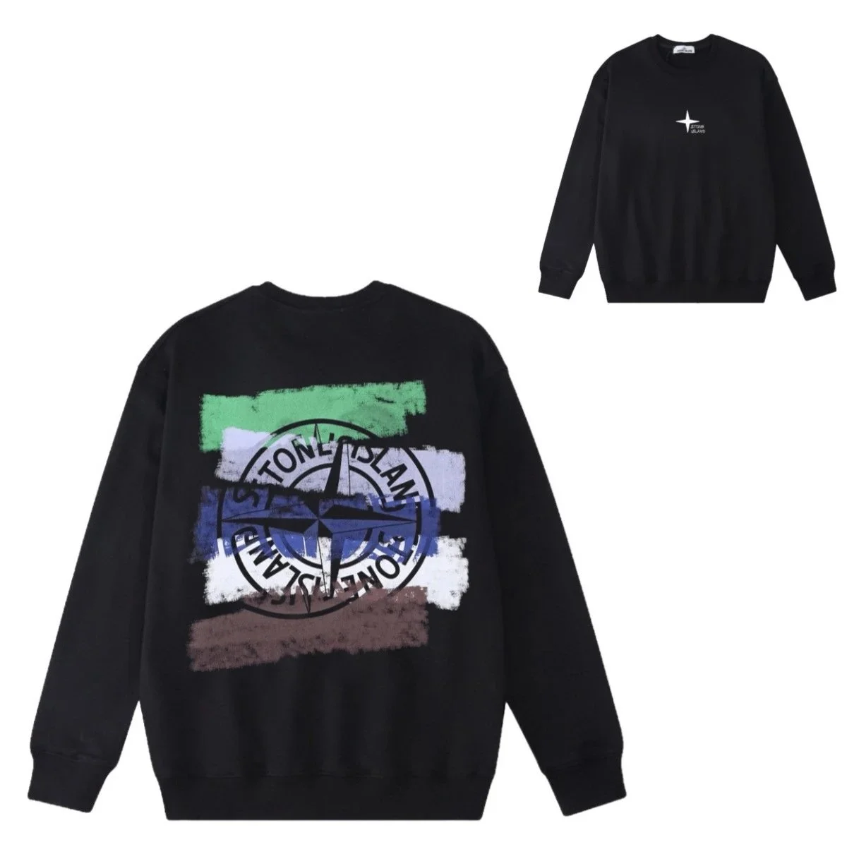 Stone Island Ice Blue "Dissolving Compass" Back Print Crewneck Sweatshirt - rep Stone Island