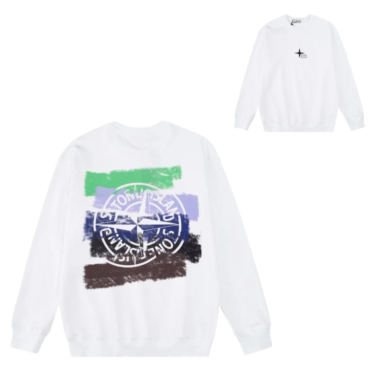 Stone Island Ice Blue "Dissolving Compass" Back Print Crewneck Sweatshirt - rep Stone Island