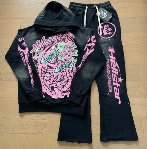 Hellstar Girls Glory Pink Black Hoodie and Sweatpants Set - 1