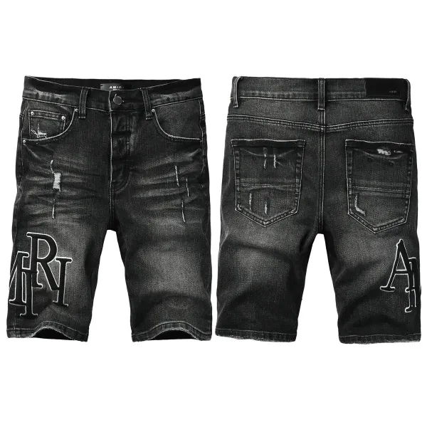 Amiri Distressed Logo-Embroidered Denim Shorts Black - 1