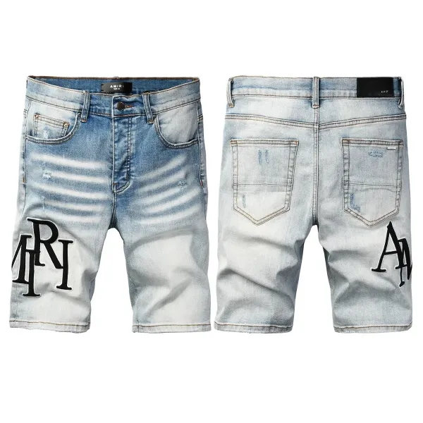 Amiri Logo-Embroidered Distressed Denim Shorts Blue - 1