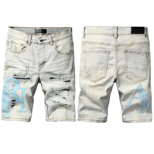 Gallery Dept x Asics Denim Shorts Light Wash Distressed Blue Logo Shorts - 1