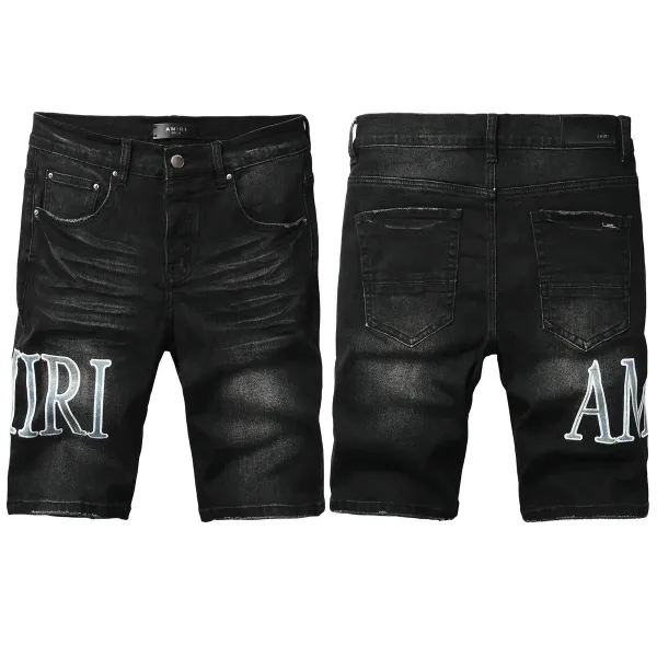 Amiri Logo-Embroidered Black Distressed Denim Shorts - 1