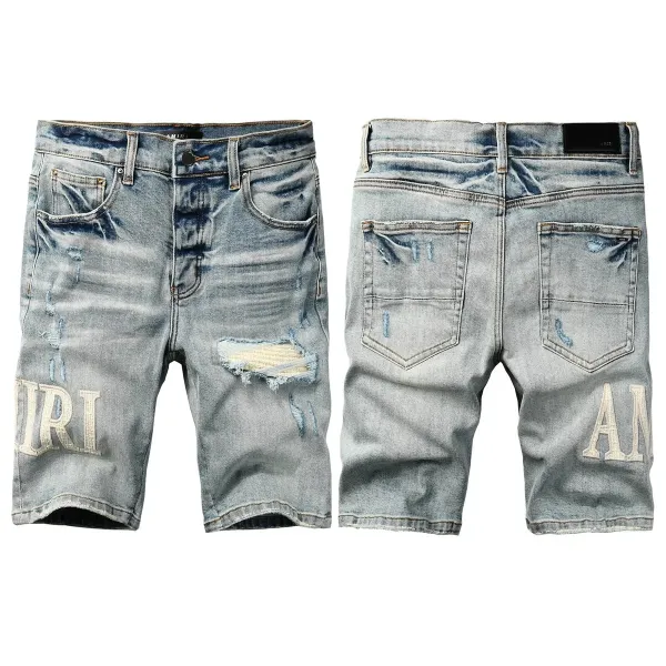 Amiri Distressed Logo-Embroidered Denim Shorts Light Wash - 1