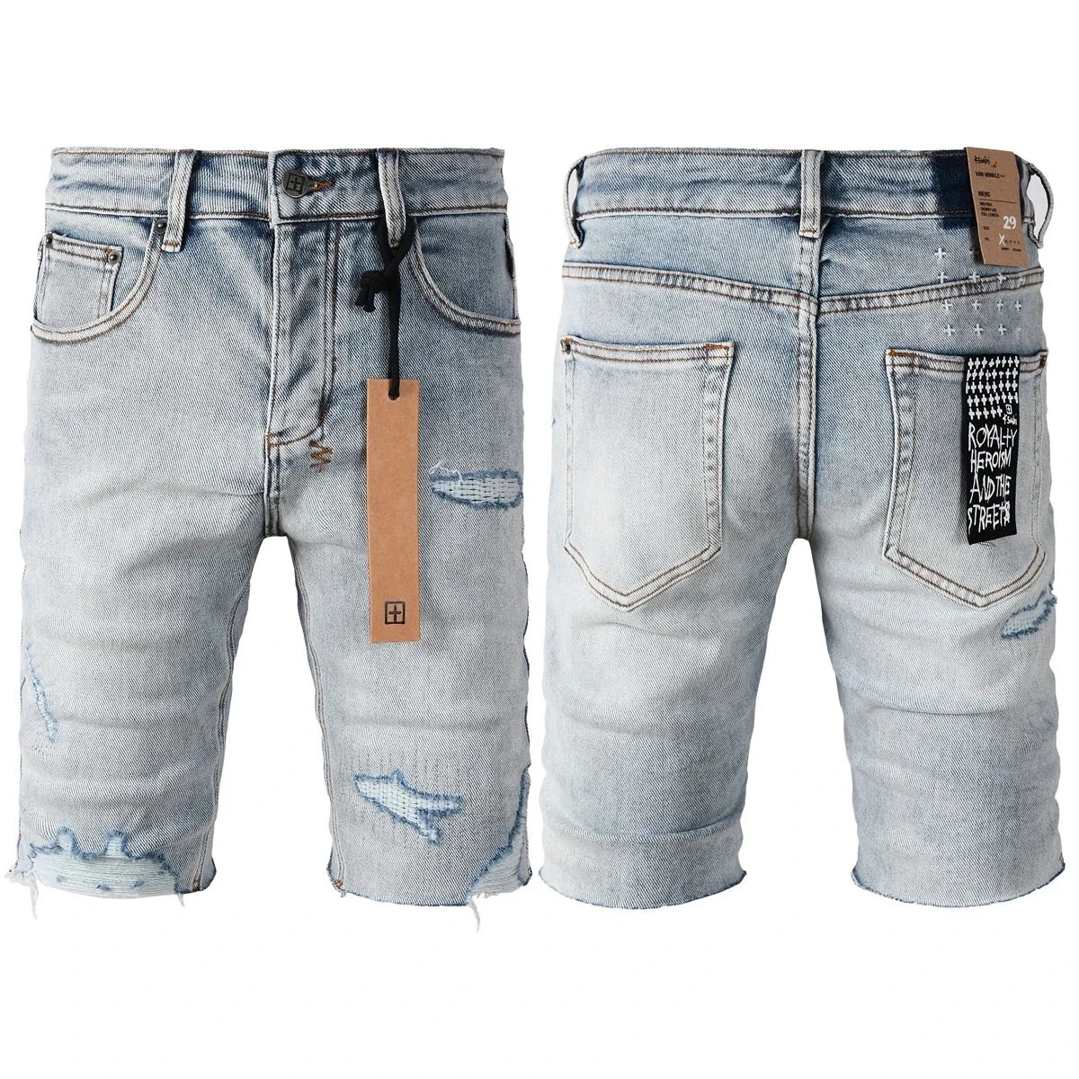 KSUBI KSUBI 2003 Light Wash Distressed Denim Shorts Blue