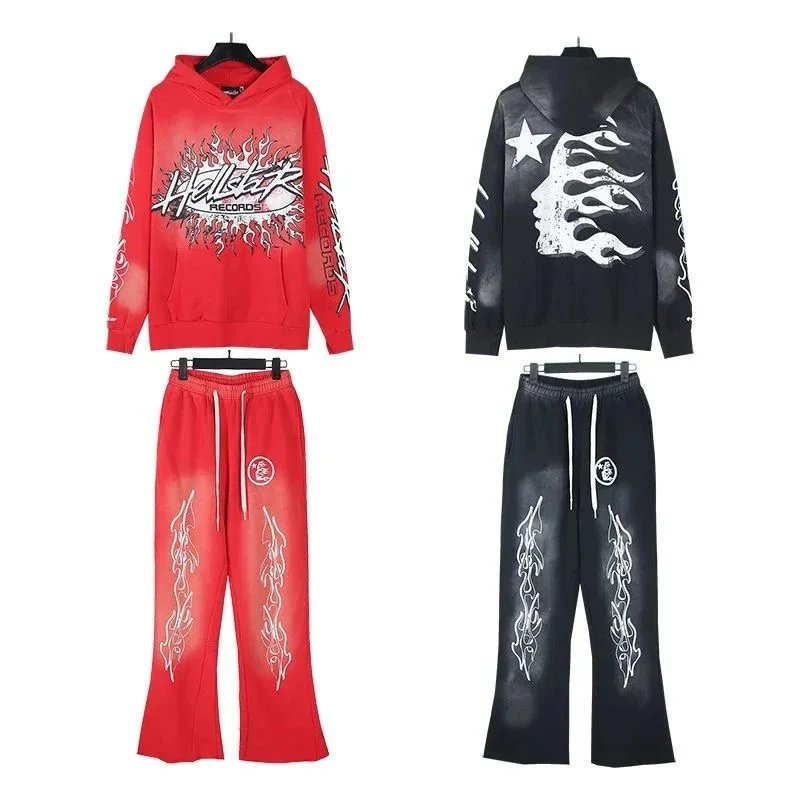Hellstar Flame Graphic Hoodie and Sweatpants Set Black Multicolor - 7