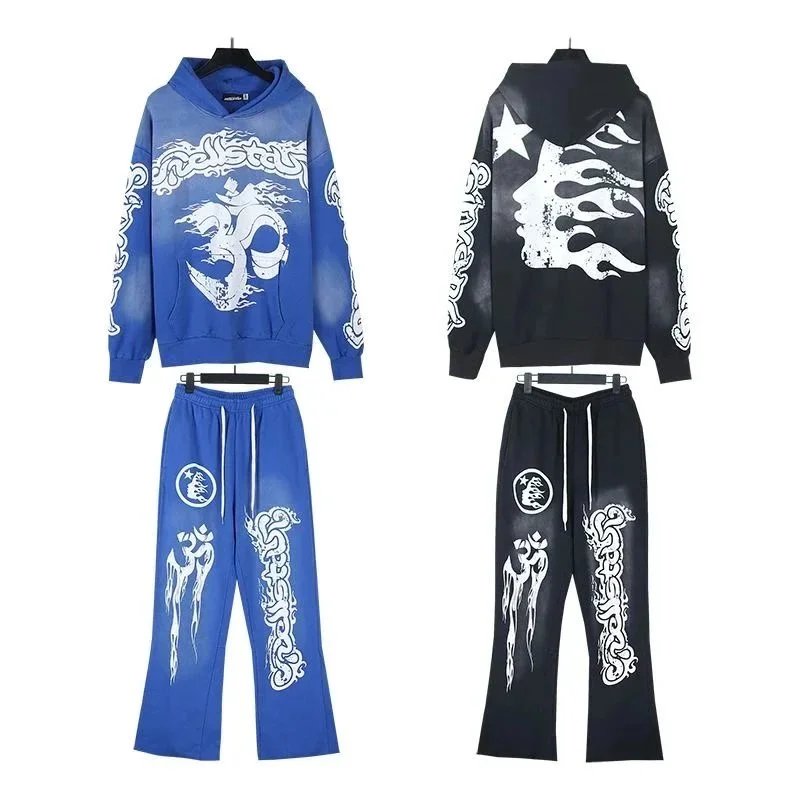 Hellstar Flame Graphic Hoodie and Sweatpants Set Black Multicolor - 8