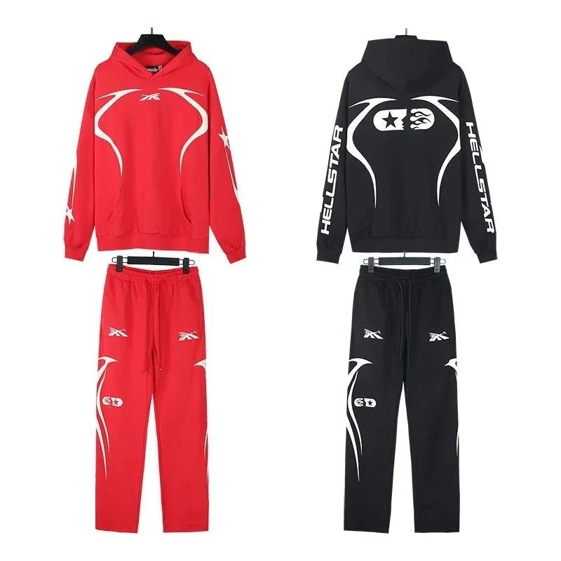Hellstar Flame Graphic Hoodie and Sweatpants Set Black Multicolor - 4